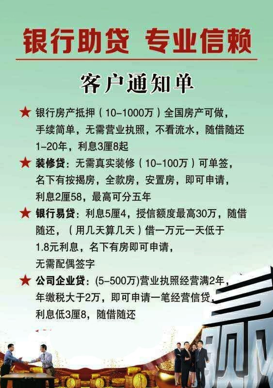 杭州地区银行信用抵押贷款