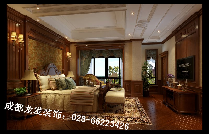 饰-清华坊别墅豪华装修设计图片,美式风格图片,主卧-成都龙发装
